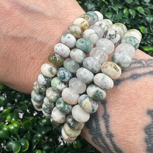 8.5mm Light Moss Agate Donut Beaded Bracelet